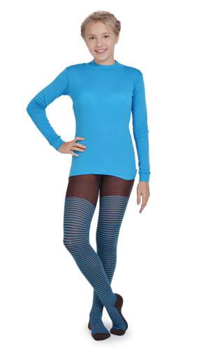 Изображение детских колготок из мериносовой шерсти Norveg Soft Merino Wool, цвет шоколад с ментолом в полоску.