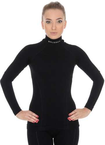 Теплая тонкая женская термофутболка BRUBECK LS10500 Wool Merino черного цвета.