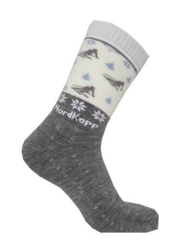 Изображение теплых носков из шерсти мериносов со скандинавским рисунком NordKapp 516 grey.